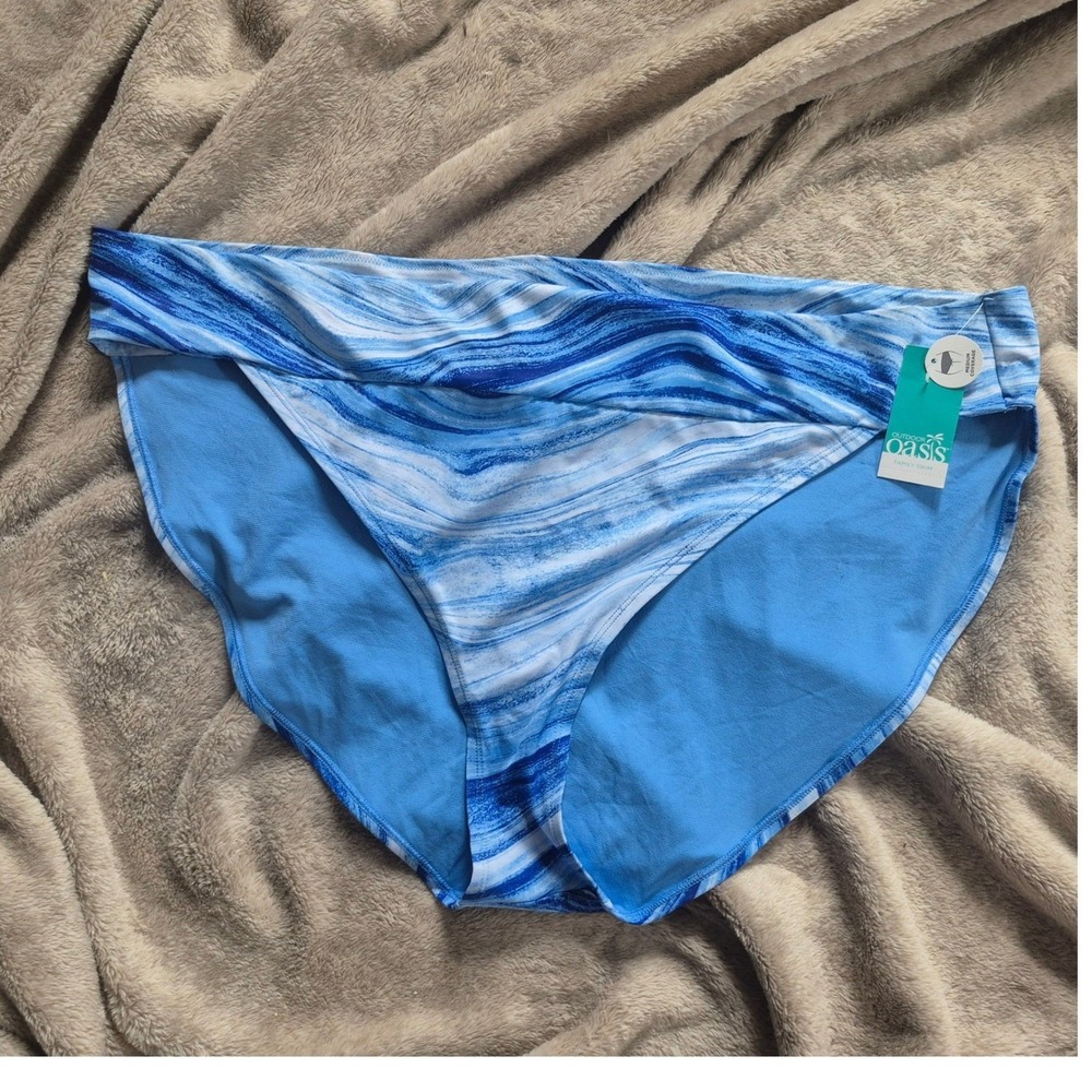 Outdoor Oasis Womens 3X Blue Marble Print Bikini Bottoms Medium Coverage NWT